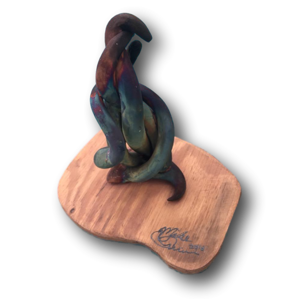 Raku Sculpture with Wood Base
