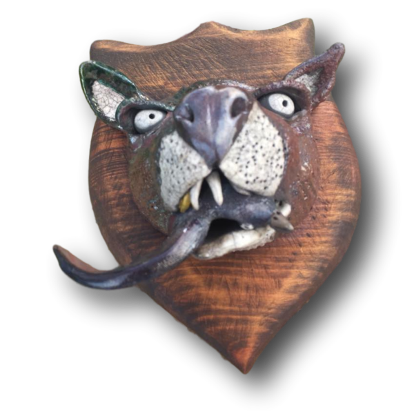 Cat Eating Bird Wall Bust