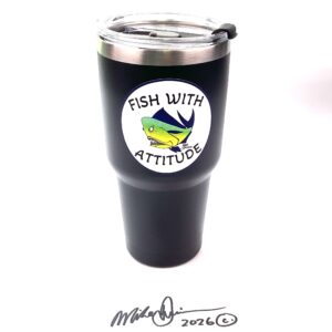 30oz Stainless Steel Travel Mug with lid -  Dorado Fish Sticker